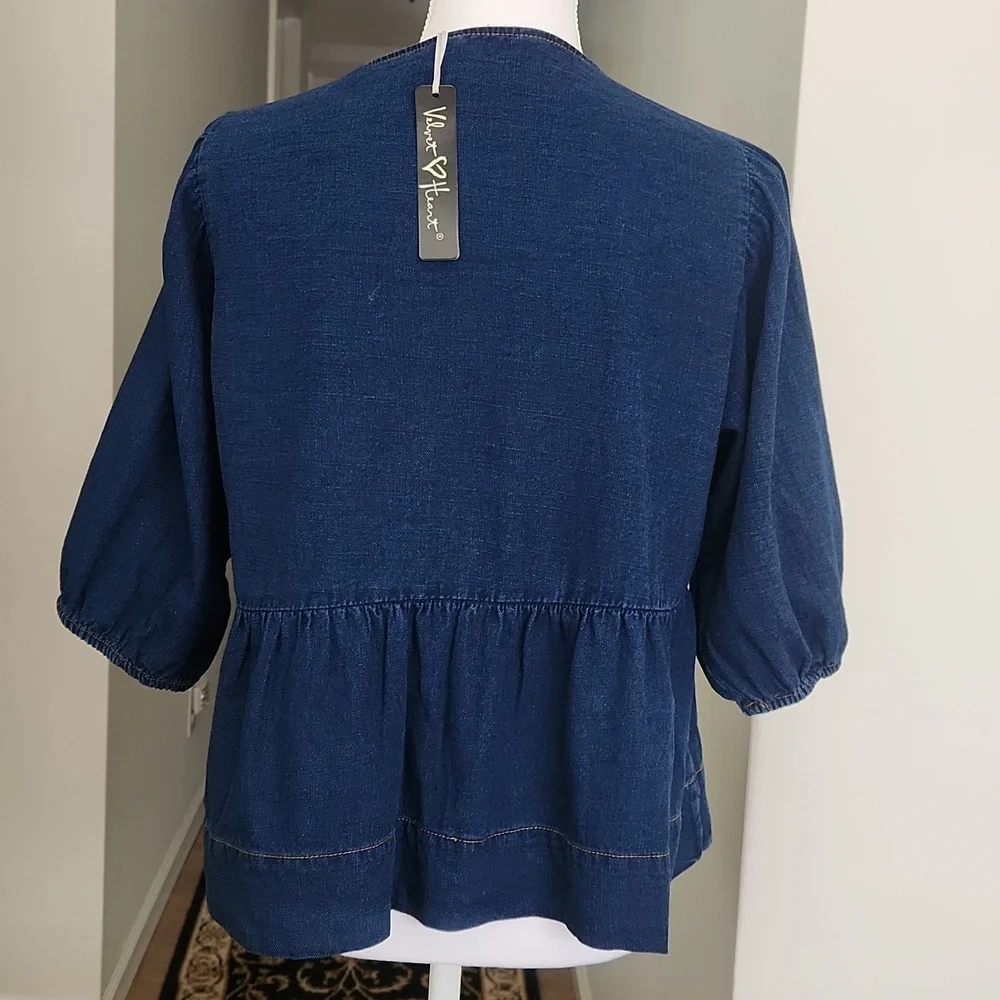 Velvet Heart Lamont Calva Denim Bow Peplum Top Medium M - Picture 6 of 16
